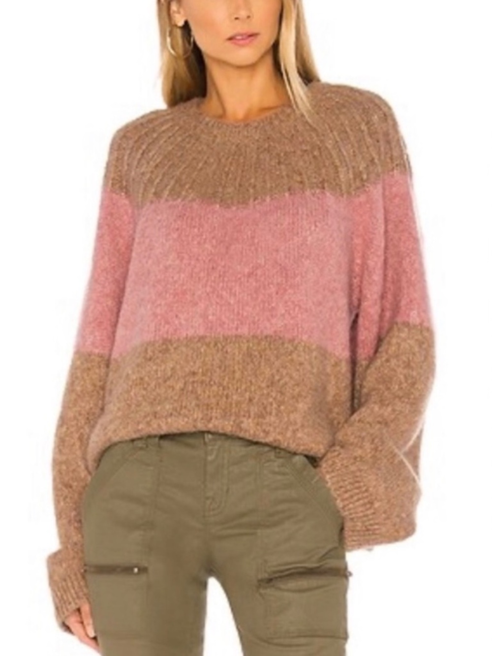 Joie Women's Brown Pink Two Tone Alpaca Crew-Neck Long-Sleeve